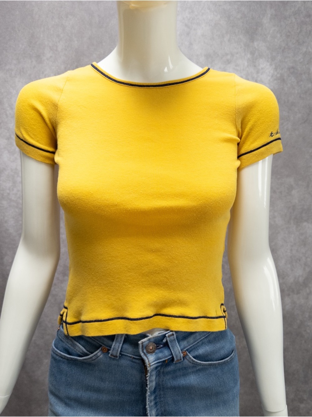 Sold - Vintage 70s Campus Casuals of California Yellow Ribbed Knit Top Size XS